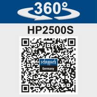Scheppach HP2500S-Benzinrüttelplatte mit 360°-Drehfunktion und QR-Code für Scheppach-Daten