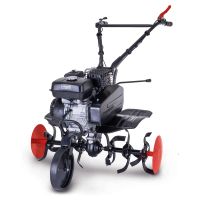 Scheppach Benzin-Motorhacke mit Motor, Arbeitsbreite und Arbeitstiefe angegeben, inkl. Transportrad und Messeraufsatz