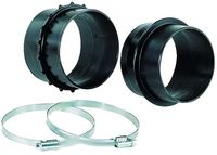 Schlauchverlängerungskupplung Ø 100 mm Scheppach, bestehend aus zwei Kupplungshälften und zwei Schellen. Die Kupplung ist von vorne zu sehen.