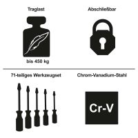 Werkzeugset mit 71 Teilen aus Chrom-Vanadium-Stahl, tragbar bis 450 kg, verschließbar