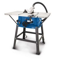 Scheppach Tischkreissäge HS100S mit Arbeitsplatte und Auswurfschacht, Standfuß mit Verstellmechanismus und Dust Extractor-Anschluss