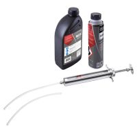 Scheppach Wartungs-Set mit Ölkanüle, Ölflasche und Reinigungsmittel für Rasenmäher