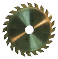 Ein Scheppach HW Vorritzsägeblatt-Satz, Ø 120 mm, 44 Zähne, von vorne fotografiert.