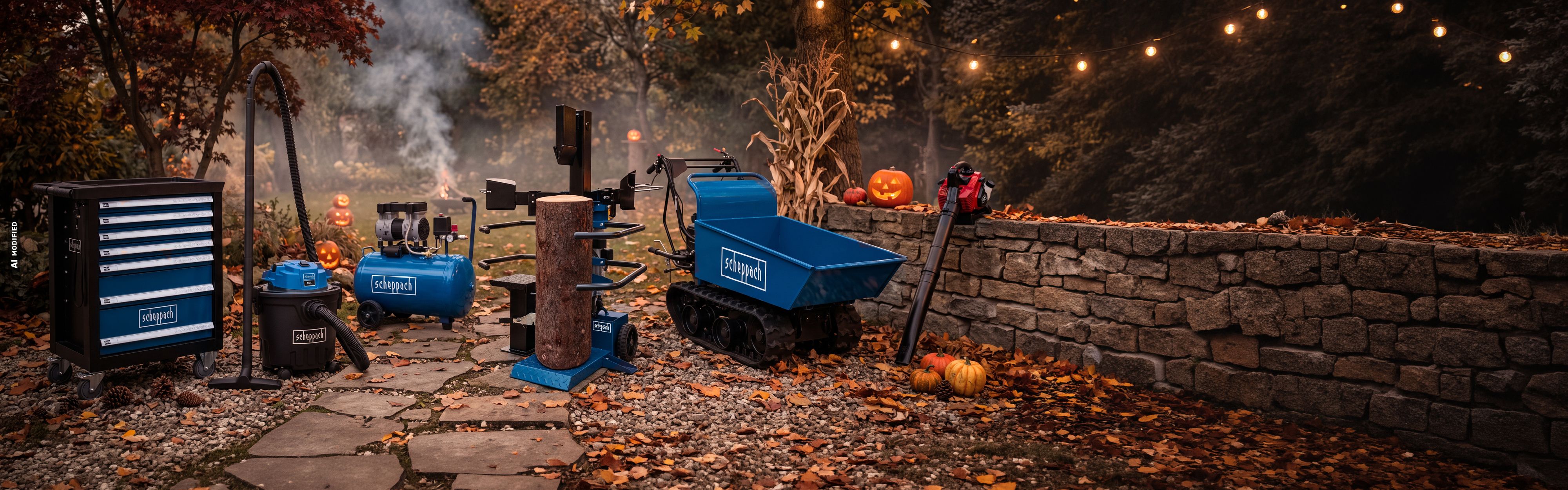 Automatisierte Halloween-Aufbereitungssysteme für Gartenabfälle mit Scheppach-Geräten
