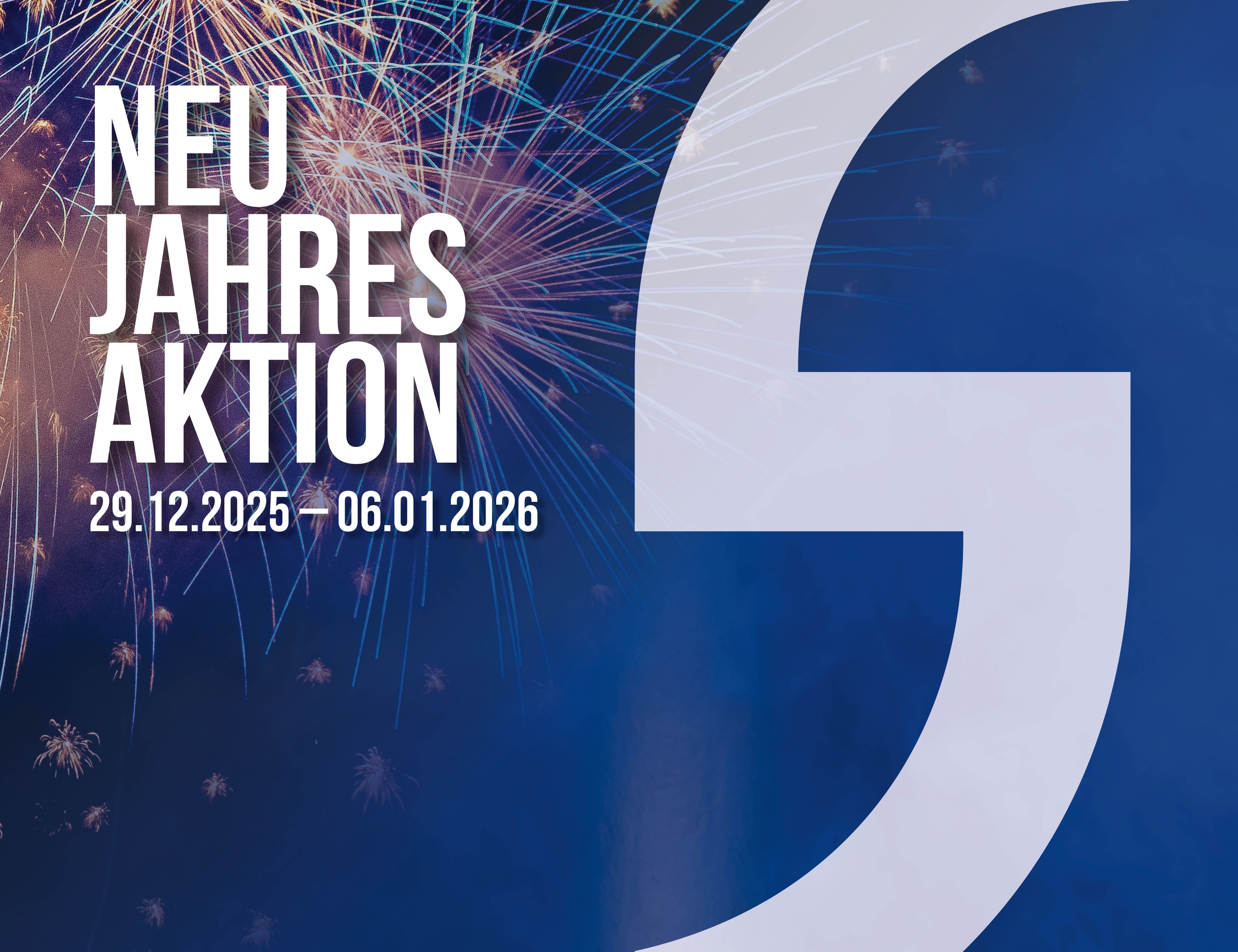 Neujahrsaktion 2025–2026 mit Feuerwerk und digitalem Design für mobile Geräte